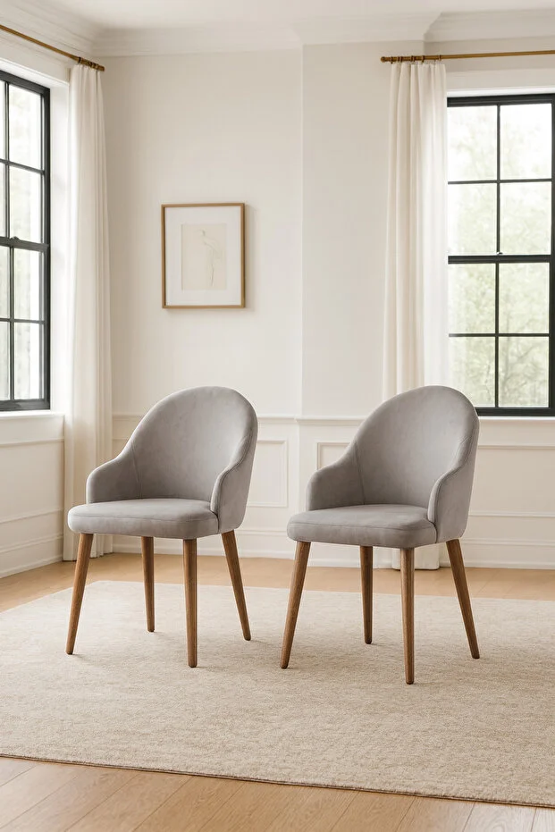 Coco Sandalye Ceviz Ayak Vizon Kumaş 2 Adet